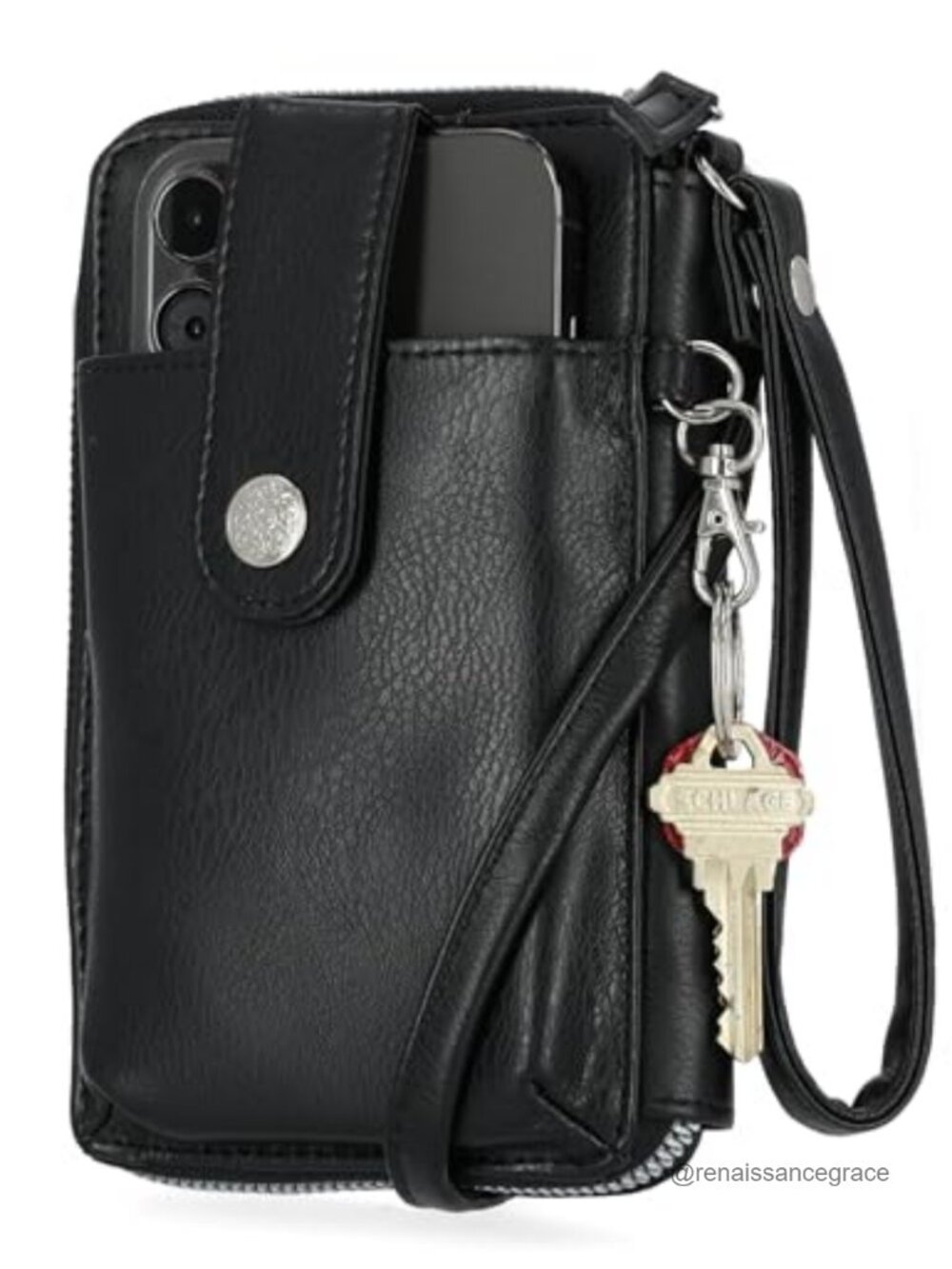 Vegan Leather RFID Crossbody Wallet with Phone Holder, Removable Strap, Card